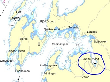 Karta över Brunnsviken på Ornö.