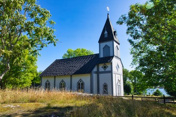 Nämdö's fina träkyrka.